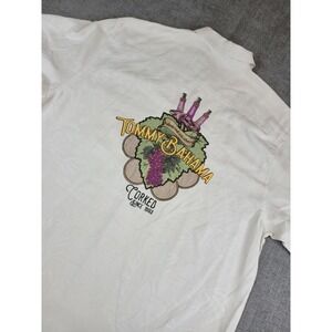 Tommy Bahama Shirt Men L Cream Embroidered Corked Camp Button Hawaiian Grapes